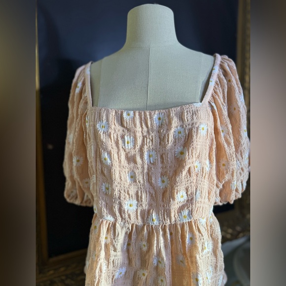 Crop top Floral Print Mesh Short Puff Sleeve Square Neck - Picture 3 of 6